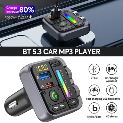 FM Transmitter Auto Bluetooth 5.3 Kfz Radio Adapter PD40 USB Ladegerät für Handy - Bild 1 von 4