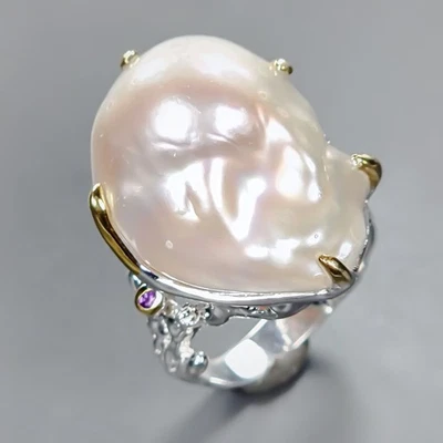 Handmade Natural Baroque Pearl Ring 925 Sterling Silver Size 8 /R434259 - Image 1 of 4