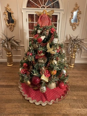 Artisan Signed Fully Decorated Christmas Tree Miniature Jeanne Abel  - Image 1 of 4