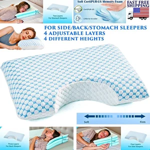 4-LAYER MEMORY FOAM SIDE SLEEPER PILLOW COOLING ON ONE SIDE SOFT ON THE OTHER - Picture 1 of 11