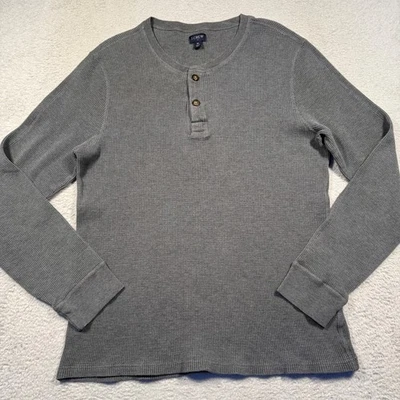 J Crew Gray Heavy Waffle Knit Henley Long Sleeve Shirt Men's XL Slim Fit - Image 1 of 4