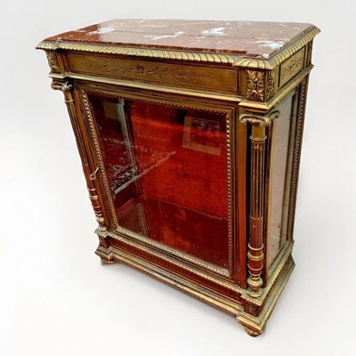 Antique French Gold Gilt Marble Top Vitrine Glass Door and Sides Display Shelves - Image 1 of 4
