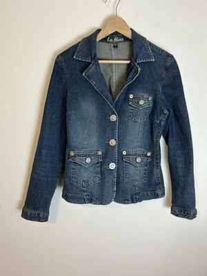 Chaqueta Denim Azul Mujer M Carga Grunge Botón Cuello Occidental Y2K Azul Foto 1 de 4