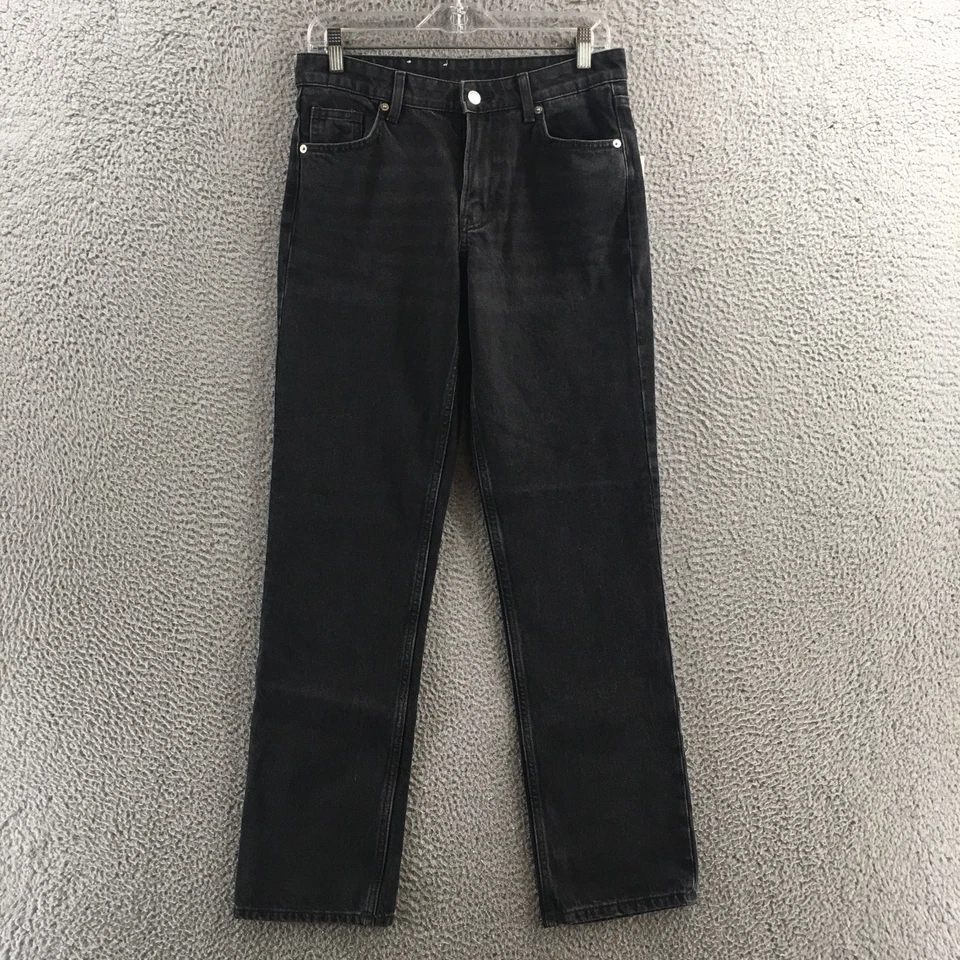 Pantalones de mezclilla H&M de pierna recta para mujer 4 negros tiro medio algodón cremallera mosca informales NUEVO Foto 1 de 4