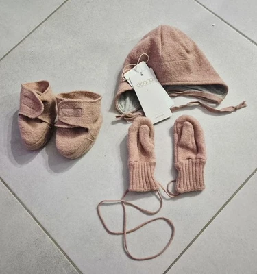Disana Walkmütze Wagenschuhe Handschuhe Fäustling Mütze Größe 2  SCHURWOLLE Rose - Bild 1 von 4