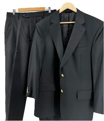 Jos A Bank Men’s Wool Suit 41 Regular Black Gold Button Classic 32x27 Pants - Image 1 of 4