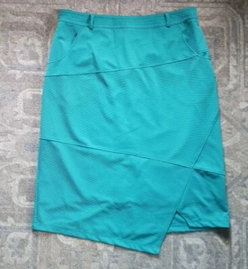 eShakti Skirt Women's Sz 18 / 42" Formal Asymmetrical Business Midi Teal Pocket - Picture 1 of 9