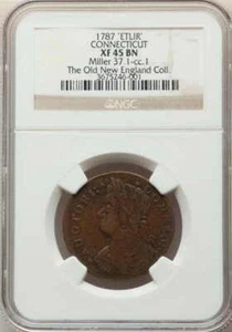 1787-New Haven Connecticut (Colonial) ETLIR M. 37.1-cc.1 (XF 45-NGC) - Picture 1 of 2