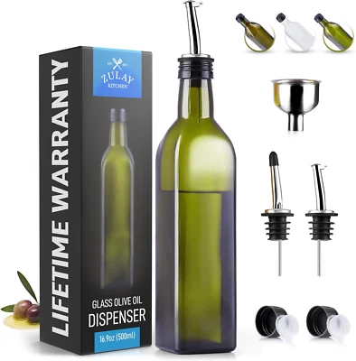 Zulay Olive Oil Dispenser for Kitchen, Glass Oil Container with Spout 17Oz Green - Image 1 of 4