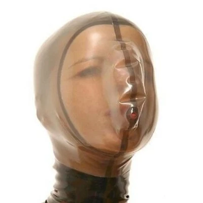 Transparent Latex Hood Rubber Mask Back Zipper with Breath Bag Choking Sensation - Image 1 of 3