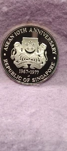 SINGAPORE ~ 1977 ~ $10 ~ ASEAN 10th ANNIVERSARY ~ SILVER ~ PROOF - Picture 1 of 2