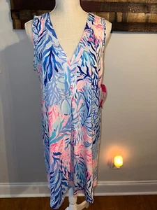 NWT Lilly Pulitzer AMINA SWING DRESS Crew Blue Tint Kaleidoscope Coral L - Picture 1 of 7