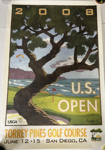 USGA 2008 US Open Torrey Pines 24x36 Golf Poster Wybranski Signed Cover