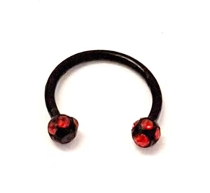Horseshoe Ear Eyebrow Lip 16 Gauge 3/8" 4mm Red Multi Gem Balls Black IP - Picture 1 of 4