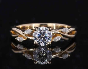 Anillo de compromiso solitario de corte redondo 1,13 quilates VVS1 MOISSANITA oro amarillo liso 14 K - Imagen 1 de 4