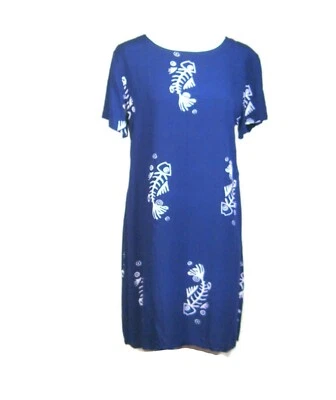 Mini Vestido Para Mujer Peppermint Bay Manga Corta Estampado Huesos de Pez Azul Marino M Foto 1 de 4