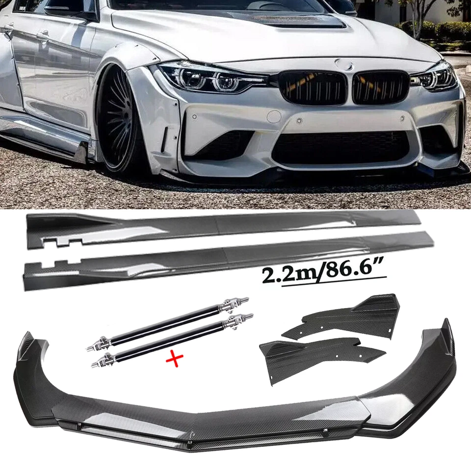 Universal For BMW Carbon Fiber Front Bumper Lip Spoiler Side Skirt Body Kits - Image 1 of 4