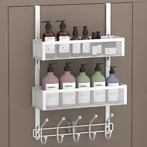 Adjustable Over The Door Hooks Organizer, Door Hanger Coat Rack with 2 Mesh B... - Picture 1 of 9