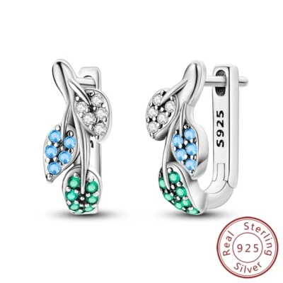 Pendientes de aro de plata esterlina MULA S925 coloridos AAA CZ hojas para mujer joyería Foto 1 de 4