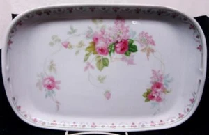 HC ROYAL Bavaria PINK ROSES & LILACS Porcelain Handled OVAL TRAY, Artist Signed - Picture 1 of 4