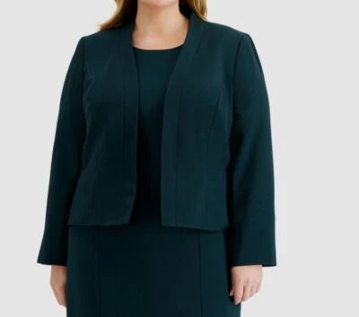 Chaqueta Blazer Para Mujer Le Suit Verde Frente Abierto Talla Grande 18W Foto 1 de 2