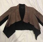 BCBG Brown Leather Semi Cropped Jacket With Black Lining