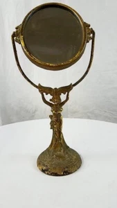 Antique Spelter Art Nouveau Full Figure Woman Metal Tilting Table Vanity Mirror - Picture 1 of 8