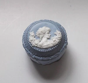 Vintage blaue Kamee Schmuck Schmuckkästchen Eitelkeit Dekor 4" bemalt - Bild 1 von 4