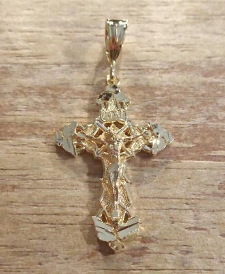 COLGANTE CRUZ INRI PLATA 925 CHAPADO EN ORO AMARILLO 14K MED HVY 28,5 MM TALLA DIAMANTE Foto 1 de 4