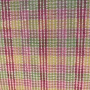 Plaid Check PolyCotton Seersucker Fabric By Dan River Fuchsia Green Yellow 1+Yds - Picture 1 of 12