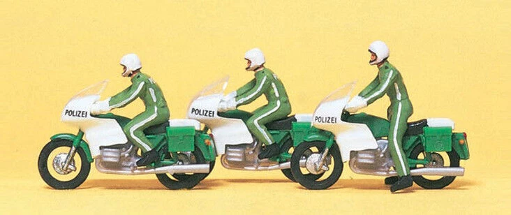 HO Preiser 10489 Three German Police on Three Motorcycles : 1/87 scale Figures - Image 1 of 1
