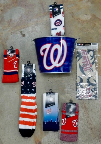 Washington Nationals 7 Pack Pair MLB Socks Crew Large Ice Bucket Arm Sleeve Red Cover