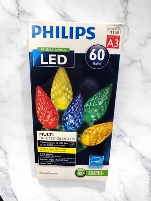 Philips Multi Faceted C6 String Lights LED Christmas Indoor/Outdoor 60 Bulbs NEW - Image 1 of 4