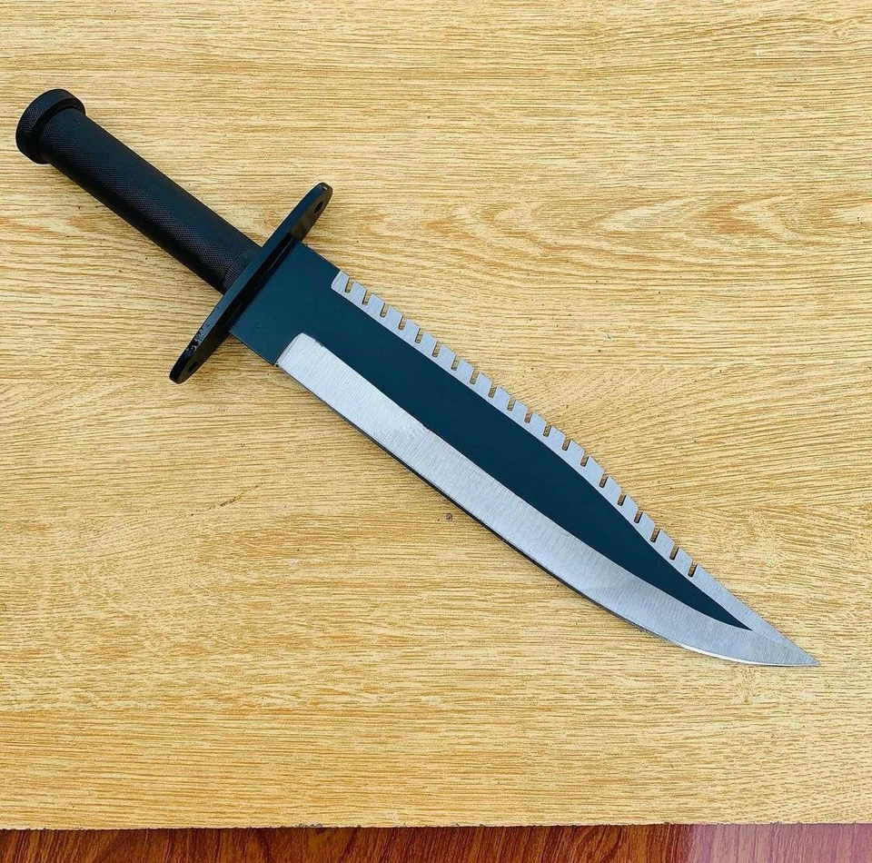 CUSTOM HANDMADE CARBON STEEL BLADE RAMBO DAGGER | BLACK COATED BRASS HANDLE - Image 1 of 4