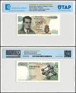 Belgium 20 Francs, 1964, P-138a.3, UNC Authenticated - Picture 1 of 1