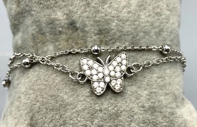 Tobillera mariposa de plata de ley, piedras preciosas circonita cúbica-11" Foto 1 de 4