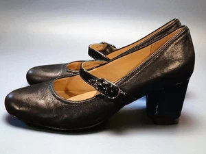 Trotters Narrow Candice Black Leather Mary Jane Block Heels Womans 8N - Picture 1 of 7