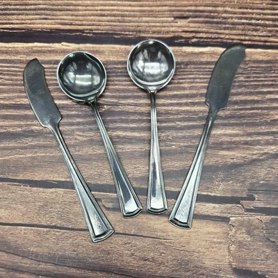 Cucharas de sopa de crema Alvin plateadas esparcidor de mantequilla 4 piezas monograma S Foto 1 de 4