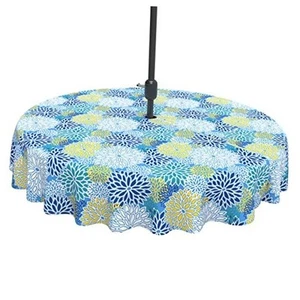 Outdoor Tablecloth with Umbrella Hole and Zipper, Round 60" (Round) Dahlia Blue - Picture 1 of 7