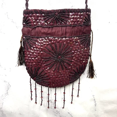 Vtg Flapper DrawString Sparkly Beaded Purse Tassels Fairy Whimsical Art Deco - Image 1 of 4