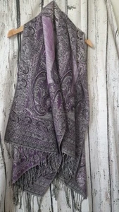 Purple Silver Black Pashmina & Silk Scarf Shawl Paisley Festival Sparkly Hippie - Picture 1 of 4