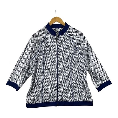 Chaqueta Chico's Weekends Estampado Geométrico Texturizado Talla 2 Grande Azul/Blanco Foto 1 de 4