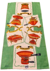 Neu mit Etikett Geschirrtuch LEACOCK Vintage Kupfer Chafing Dishes signiert Constance Depler GRÜN - Bild 1 von 8