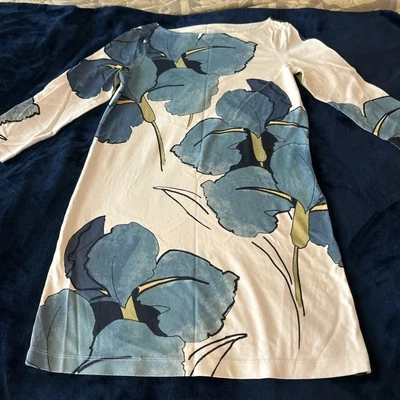 VINTAGE TORY BURCH Blue Floral Mini Dress 3/4 Sleeve Small - Image 1 of 4