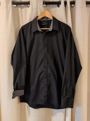 Marquis Black Dress Shirt Men's XL 17-17 1/2 Slim Fit Dot Lining - Image 1 of 4