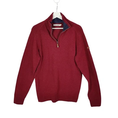 Ben Sherman Half-Zip Funnel Neck Lambswool Sweater Mens Medium Pullover Red Knit - Image 1 of 4