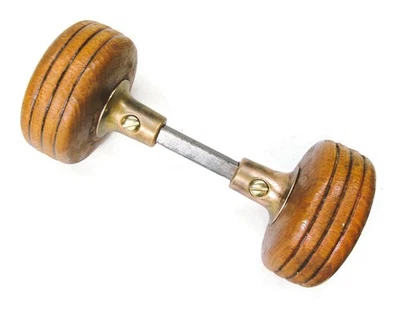 Pair Antique Vintage Victorian Art Deco Wooden Door Knobs w Spindle Salvage - Image 1 of 4