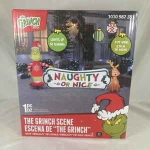 LED Grinch y Max "Travieso o Bonito" Navidad Soplado por Aire Inflable 9 pies Gema - Imagen 1 de 6