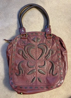 Bolso de Mano Clever Carriage Company Grande Trenzado a Mano Cuero Borgoña - Excelente Foto 1 de 4