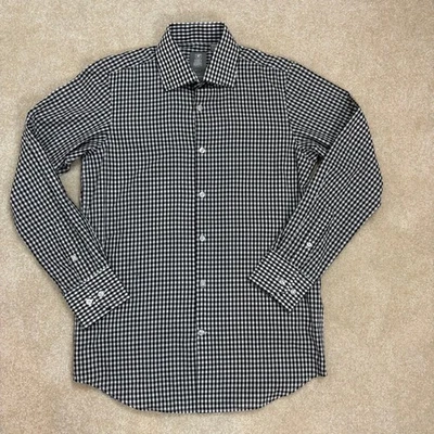 Camisa de vestir Stacy Adams para hombre manga larga negra blanca guinga a cuadros S Foto 1 de 4